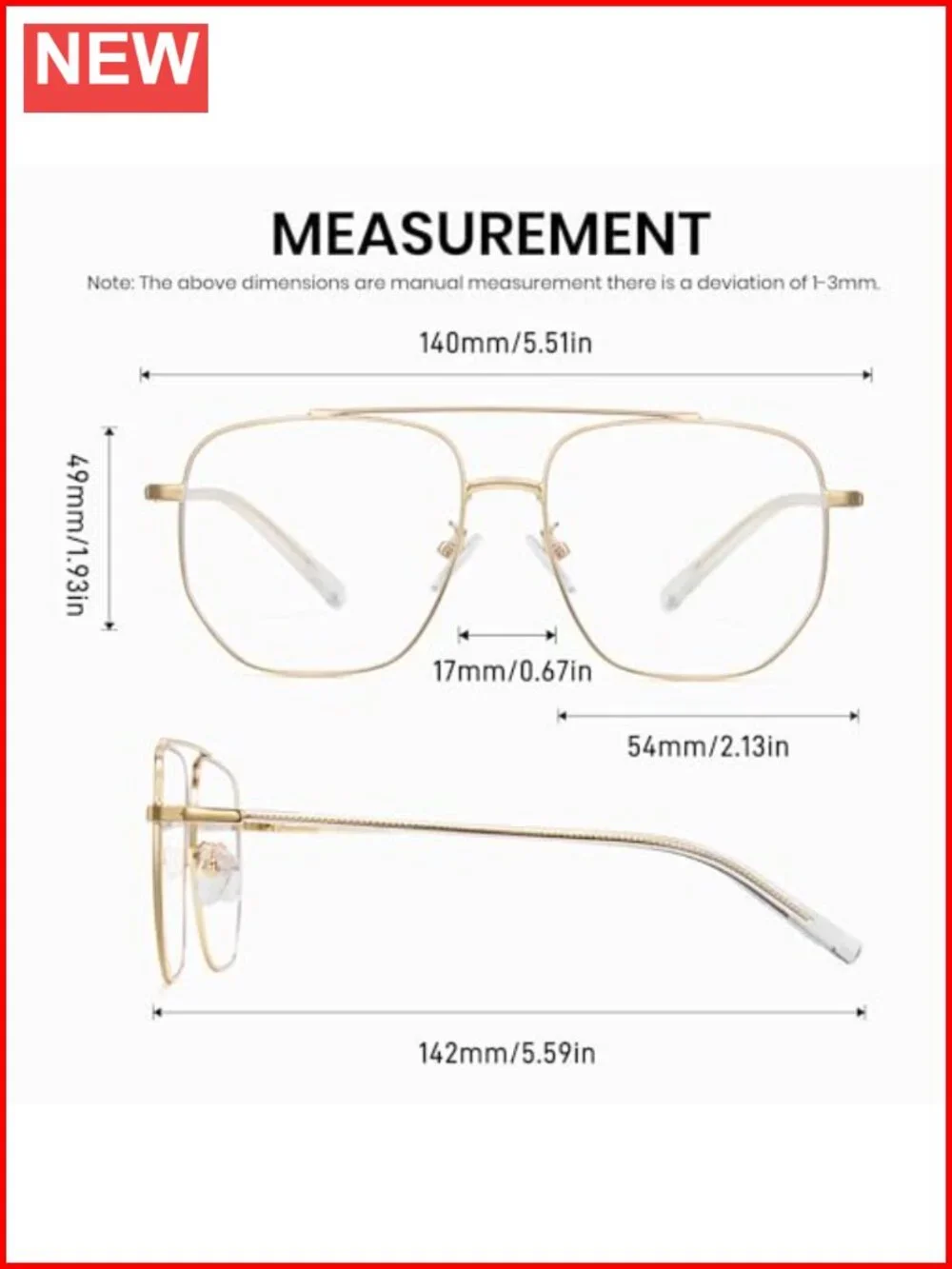 Oversized Aviator Blue Light Glasses Metal Frame Computer Screen Eye Strain